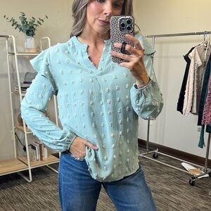 NWT Women's Light Mint Ruffle Sleeve Top